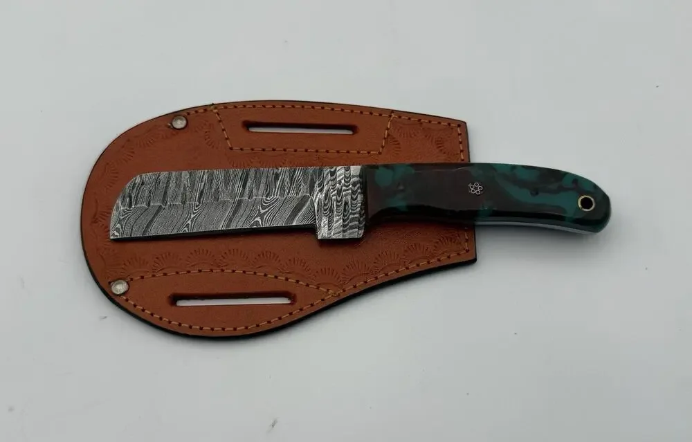 Handmade Damascus Steel Fixed Blade Knife w/ Leather Sheath – Pakistan Made NEW